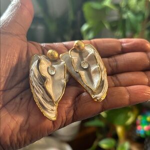 Vintage LaCombe 80’s Gold and Silver Leaf Earrings